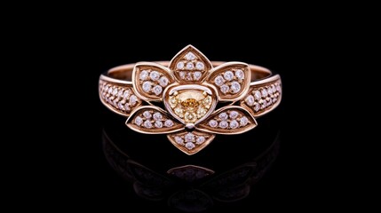 Elegant lotus flower ring displayed on black background jewelry photography luxurious environment artistic viewpoint