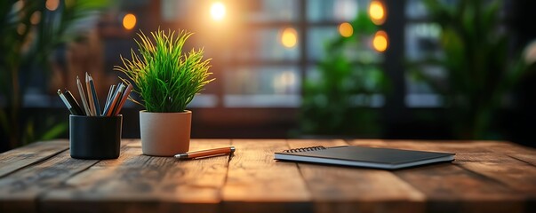 Vintage office workspace with modern supplies and a soft blurred background for a creative atmosphere 