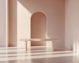 Minimalist Interior Design Empty Table in a Bright Room with Soft Shadows and Neutral Tones, Simple Beauty and Modern Aesthetics Perfect for Product Photography, Home Decor Inspiration or Background