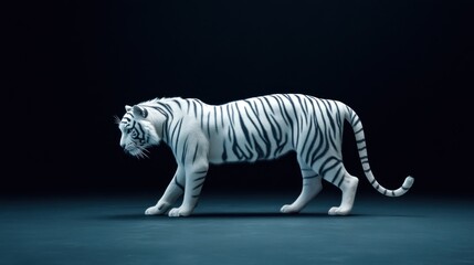 Fototapeta premium Majestic white tiger walking studio setting animal photography dark background side view nature concept