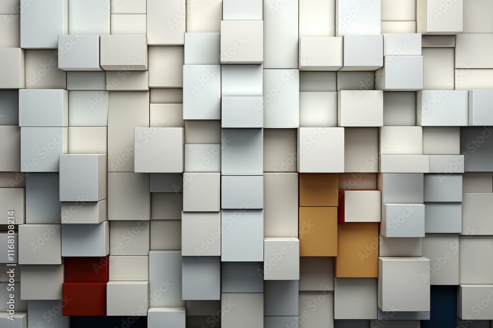 Poster neatly organized 3d blocks arranged to create a wall-like structure in various shades and textures f