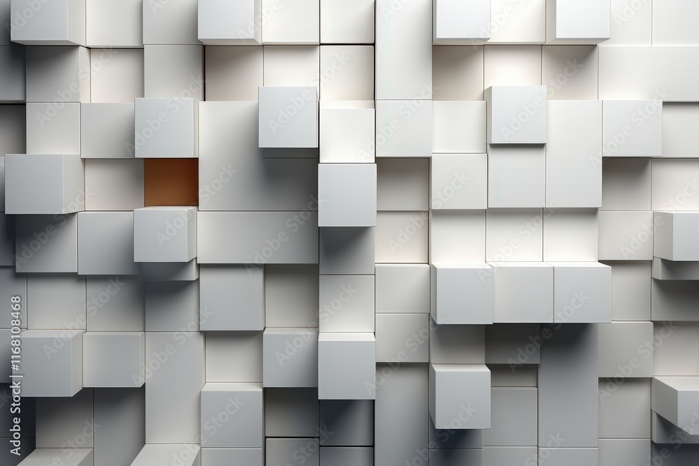 Poster neatly organized 3d blocks arrangement to create a decorative wall design with varied textures and s