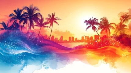 Obraz premium Summer party flyer with bright colors and a transparent background for flexible use in promotions
