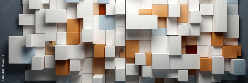 Poster neatly organized 3d wall blocks in various colors and sizes for creative backgrounds and designs