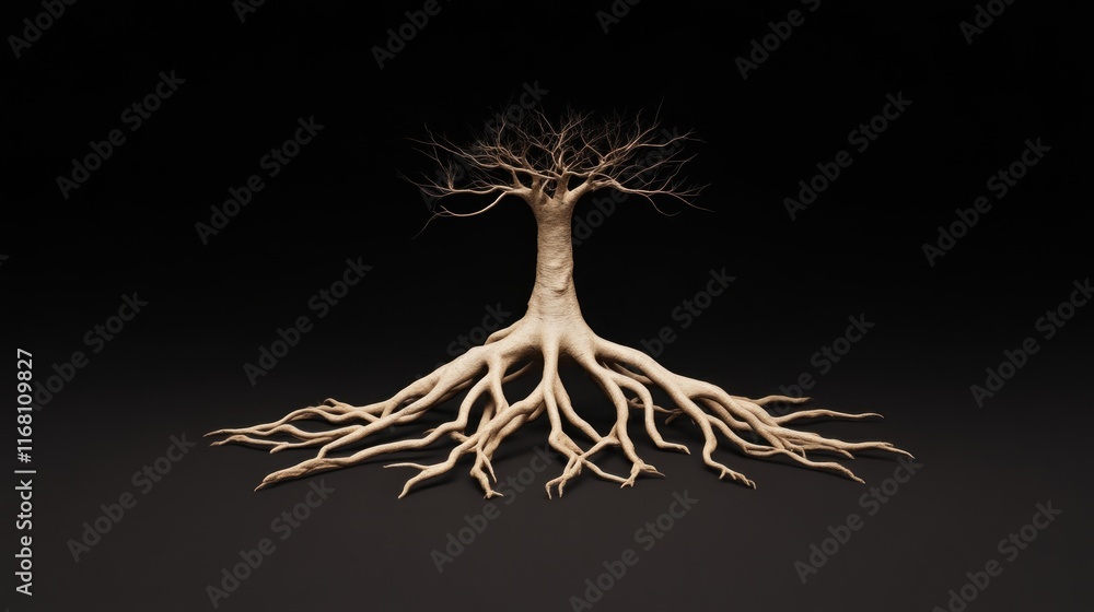 Poster rooted resilience an artistic tree formation digital space 3d model minimalist background abstract c