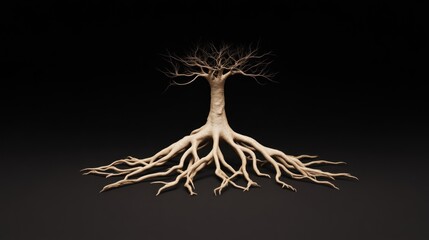 Rooted resilience an artistic tree formation digital space 3d model minimalist background abstract concept