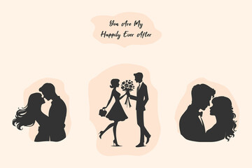 Silhouette of a couple on pale orange background