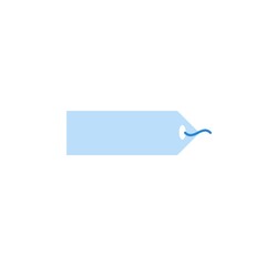 A tag with a white background. The tag is long and has a white string attached to it