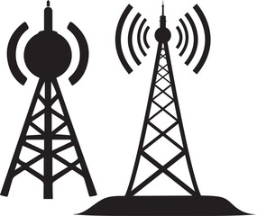 communication tower with radio. black silhouette and wi-fi towers with antennas