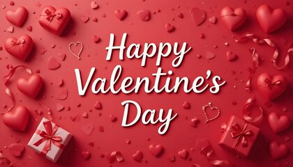 Valentine's Day greetings featuring vibrant hearts and beautifully wrapped gift boxes.