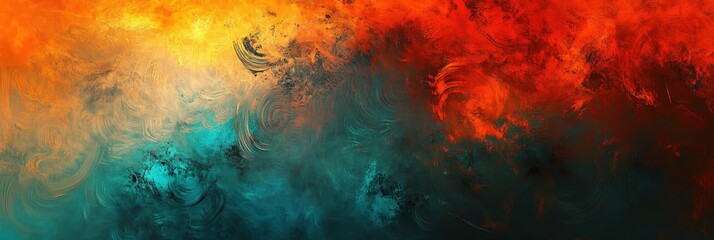 abstract fluid art, cosmic nebula, fire and water collision, vibrant orange and teal, swirling textures, ethereal smoke, dynamic energy, celestial chaos, high contrast, digital painting, surreal cloud