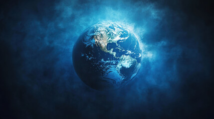 Fototapeta premium stunning view of Earth from space, showcasing continents and oceans illuminated by blue glow. This evokes sense of wonder and connection to our planet