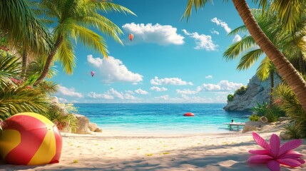 Naklejka premium with a wide angle view of tranquil beach horizon, vibrant colors