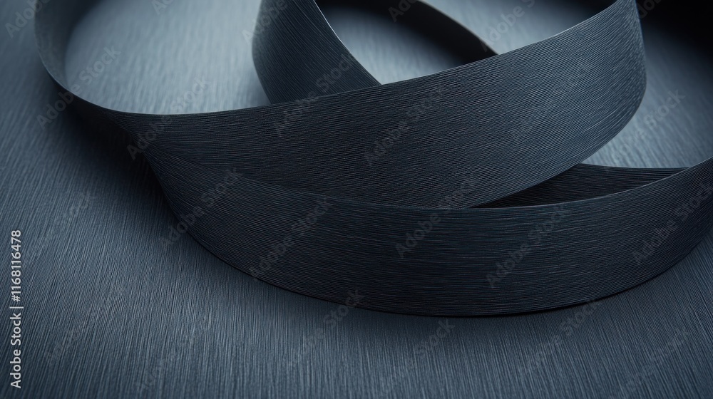 Poster dynamic black ribbon movement studio high-quality image minimalist setting close-up view textile con