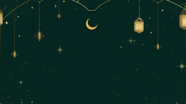 Golden lampion with turquoise background in Ramadan concept.