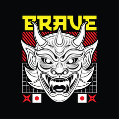 oni mask t-shirt vector design with text 