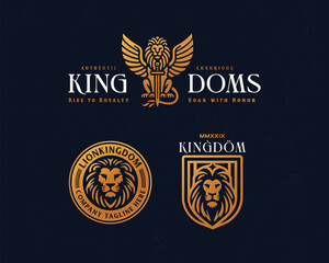 luxury unique majestic king golden winged lion logo for business company