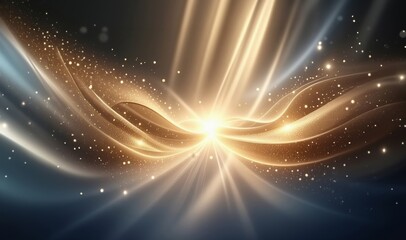 Obraz premium Gold glittering wave. Abstract glow art background. Golden background. Golden light, sun rays, gold flare. Light flashes. Golden shining light effect. Bright sparkles with stars and sparkles.