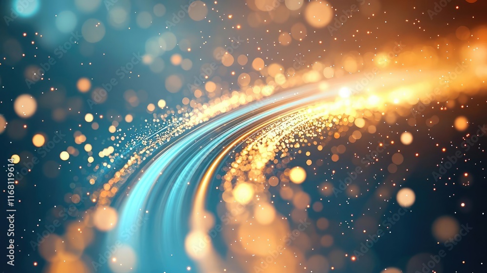 Poster galaxy abstract background idea. abstract light trails with shimmering bokeh effect in vibrant blue 