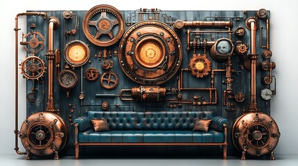 Urban aesthetic steampunk gear wall art for modern interiors