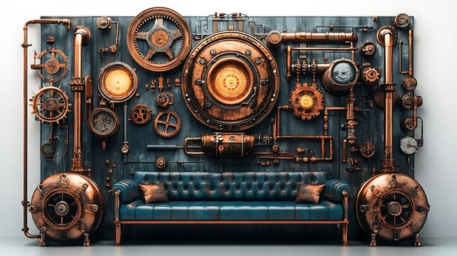 Urban aesthetic steampunk gear wall art for modern interiors