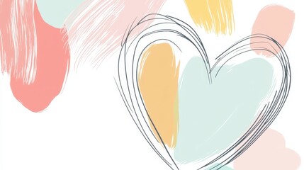 Whimsical Cartoon-Style Heart with Playful Pastel Design on White Background