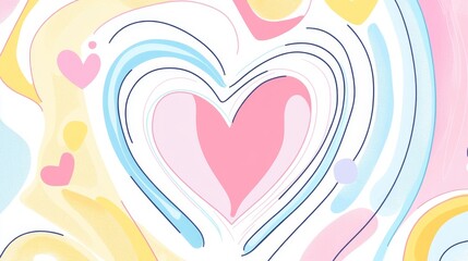 Whimsical Cartoon-Style Heart Illustration in Soft Pastel Tones on White Background