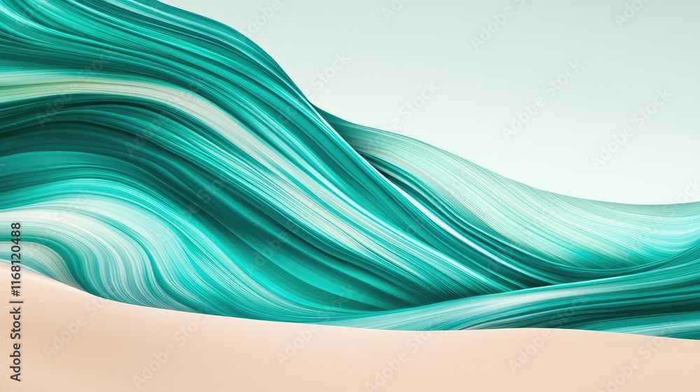 Poster Grungy abstract background concept. Abstract wavy patterns in shades of teal and cream create a soothing visual experience.