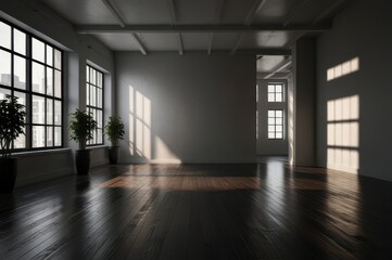 Fototapeta premium Modern skyscraper interior floor to ceiling windows