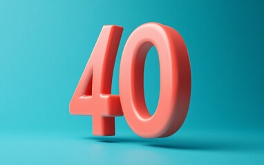 3D coral number forty on turquoise background.