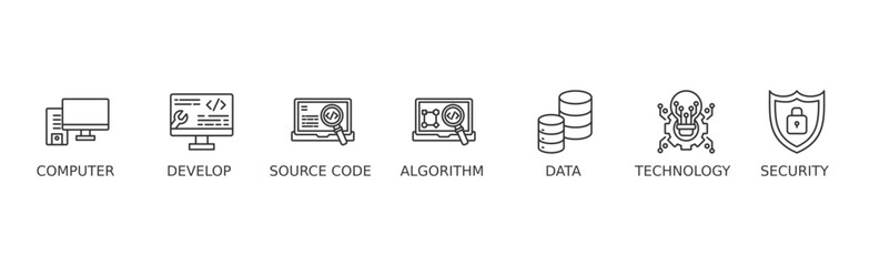 Programming banner web icon vector illustration concept with icon of computer, develop, source code, algorithm, data, technology and security