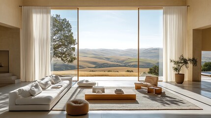 Stylish living room with scenic view modern home interior design