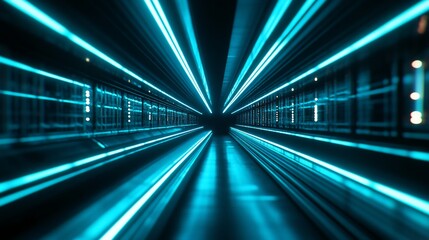Fototapeta premium Abstract futuristic tunnel with glowing blue lines.