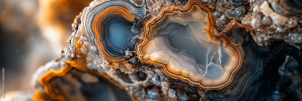 Poster close-up of agate stone with intricate patterns and colors.