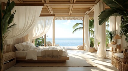 Serene beachfront bedroom retreat coastal paradise interior design
