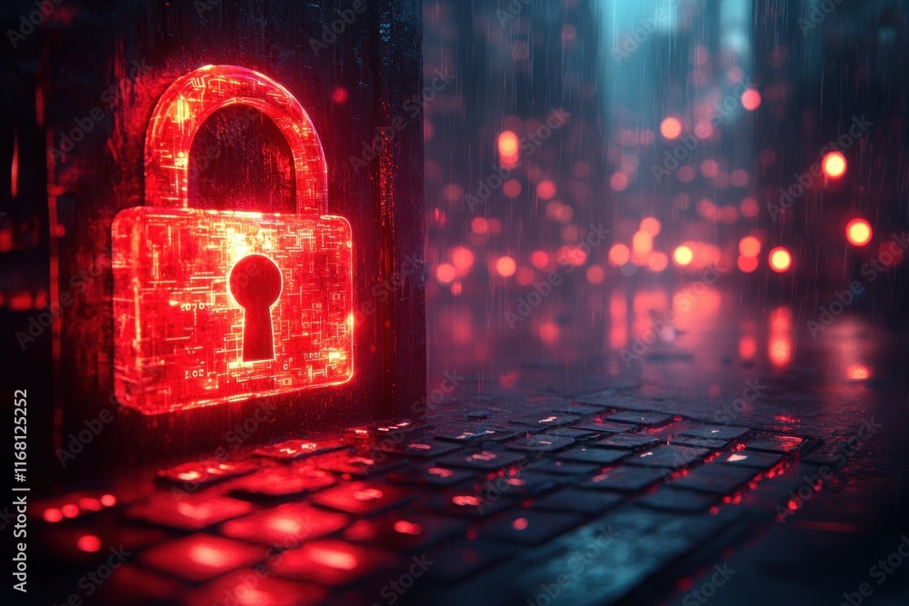 Aufkleber cybersecurity alert system breach hacked red padlock cyber attack vulnerability warning