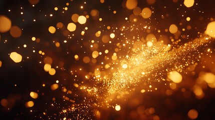 Obraz premium Abstract golden sparkles and bokeh lights on dark background.