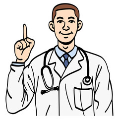 Doctor Pointing Finger with a Stethoscope Presenting Information Drawing Illustration