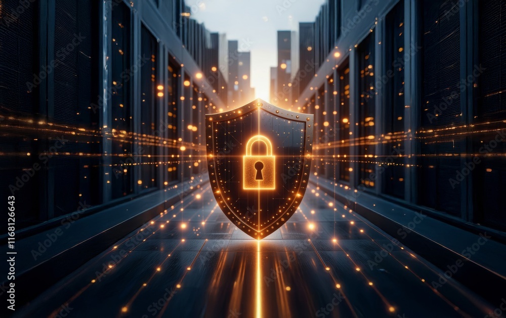 Wall mural secure technology. cyber security. cybersecurity, protect data. lock icon and internet network secur