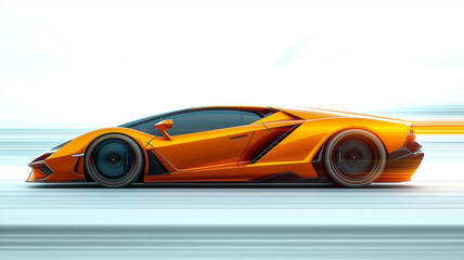 Fototapeta premium Orange Sports Car Speeding – Side View of High-Performance Vehicle in Motion