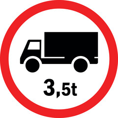 Weight limit 3.5 Ton restriction truck road sign. Traffic signs and symbols.