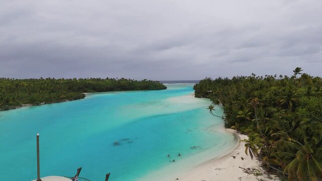 Aitutaki's fomus Tapuaetai island in Cook Islands. Aerial view