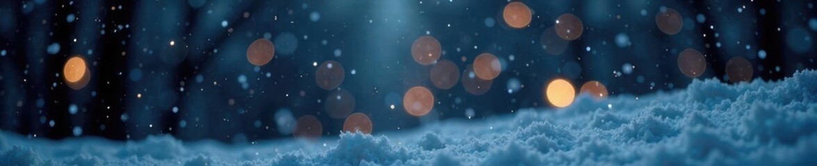 Naklejka premium Abstract snow bokeh, soft white lights on black, winter, illustration