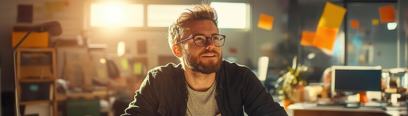 A young startup founder pitching to investors in a bright, modern office, showing confidence and passion on National Entrepreneurs Day