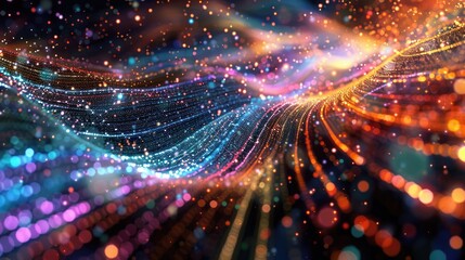Obraz premium Glowing data streams pulsating with vibrant colors and patterns