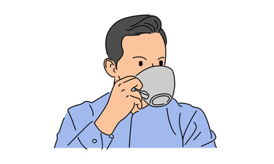 line art color of man drink coffee from mug
