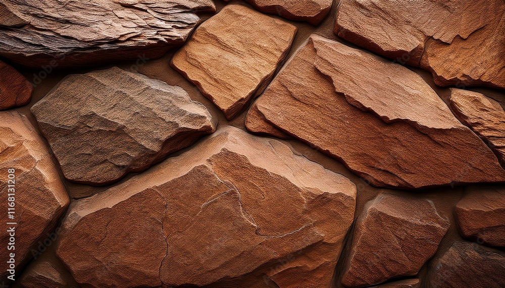 Poster a close-up of a textured stone wall with varying shades of brown creates a visually dynamic and rust
