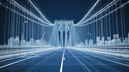 Fototapeta premium A digital wireframe representation of a bridge leading into a cityscape.
