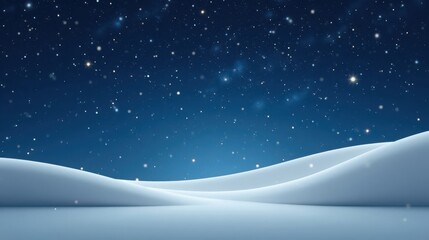 Naklejka premium Serene Winter Night Landscape Gentle Snowfall Over Rolling Hills Under a Starry Sky