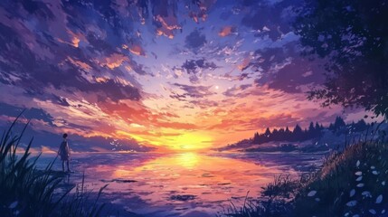 Sunset Lake: Solitude, Tranquility, and Colorful Sky